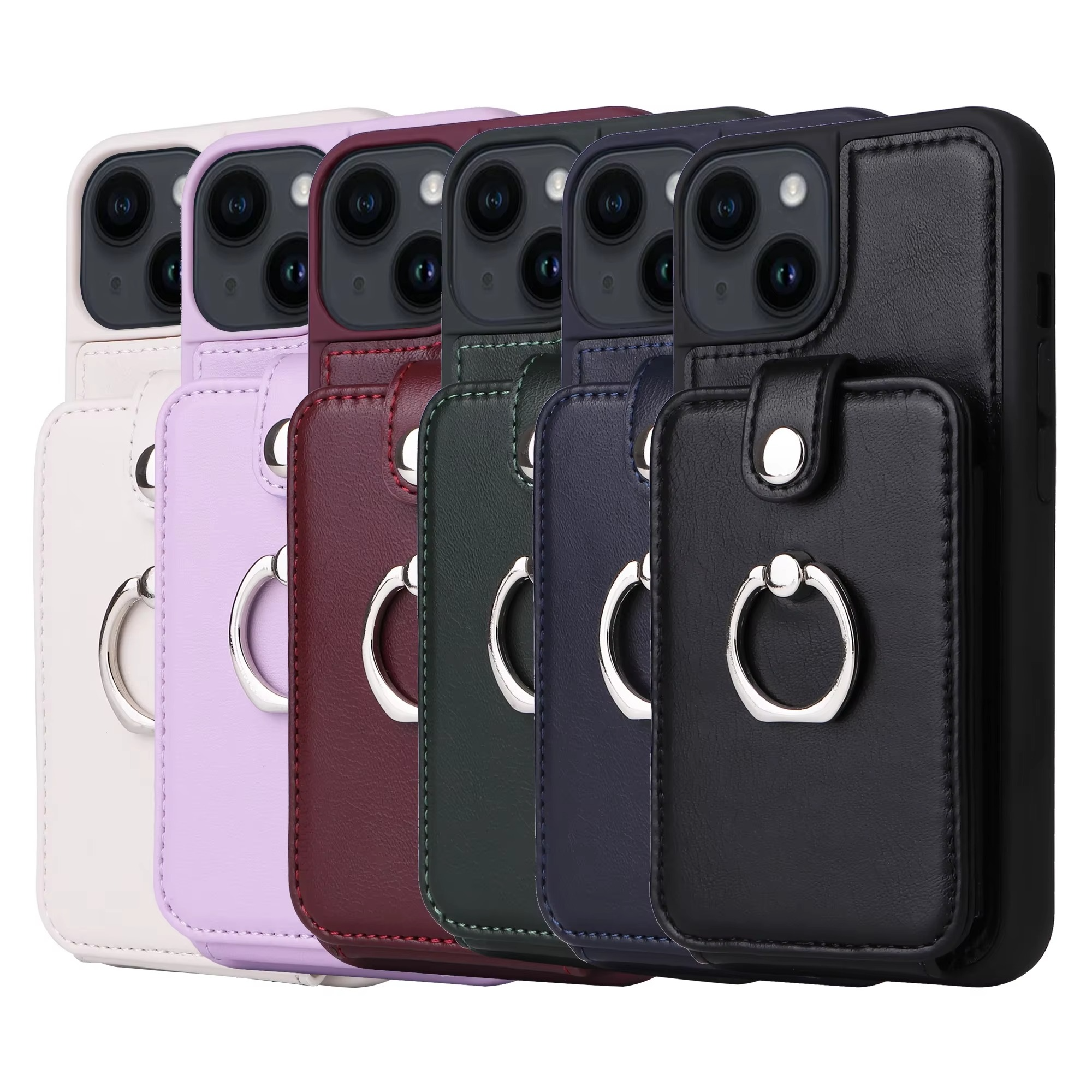 Luxury iPhone Case — Leather Wallet Cover with Ring Holder, Card Slot Design, Shockproof Protection and Anti-Fingerprint Scratch-Resistant Non-Slip Finish