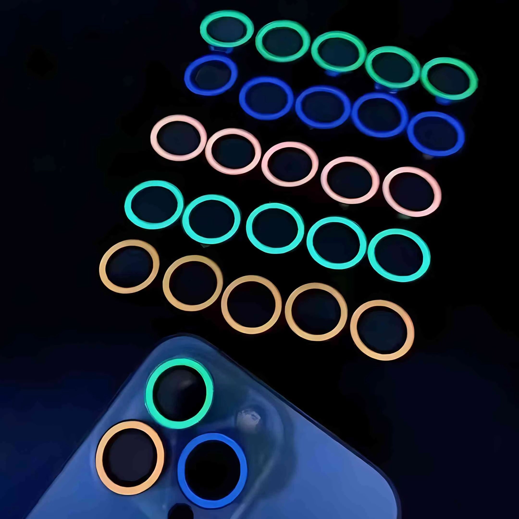Luxury iPhone Luminous Ceramic Camera Lens Protector, Glowing Lens Ring Glass Cap with Full Coverage, Scratch Resistance & Decorative Protection