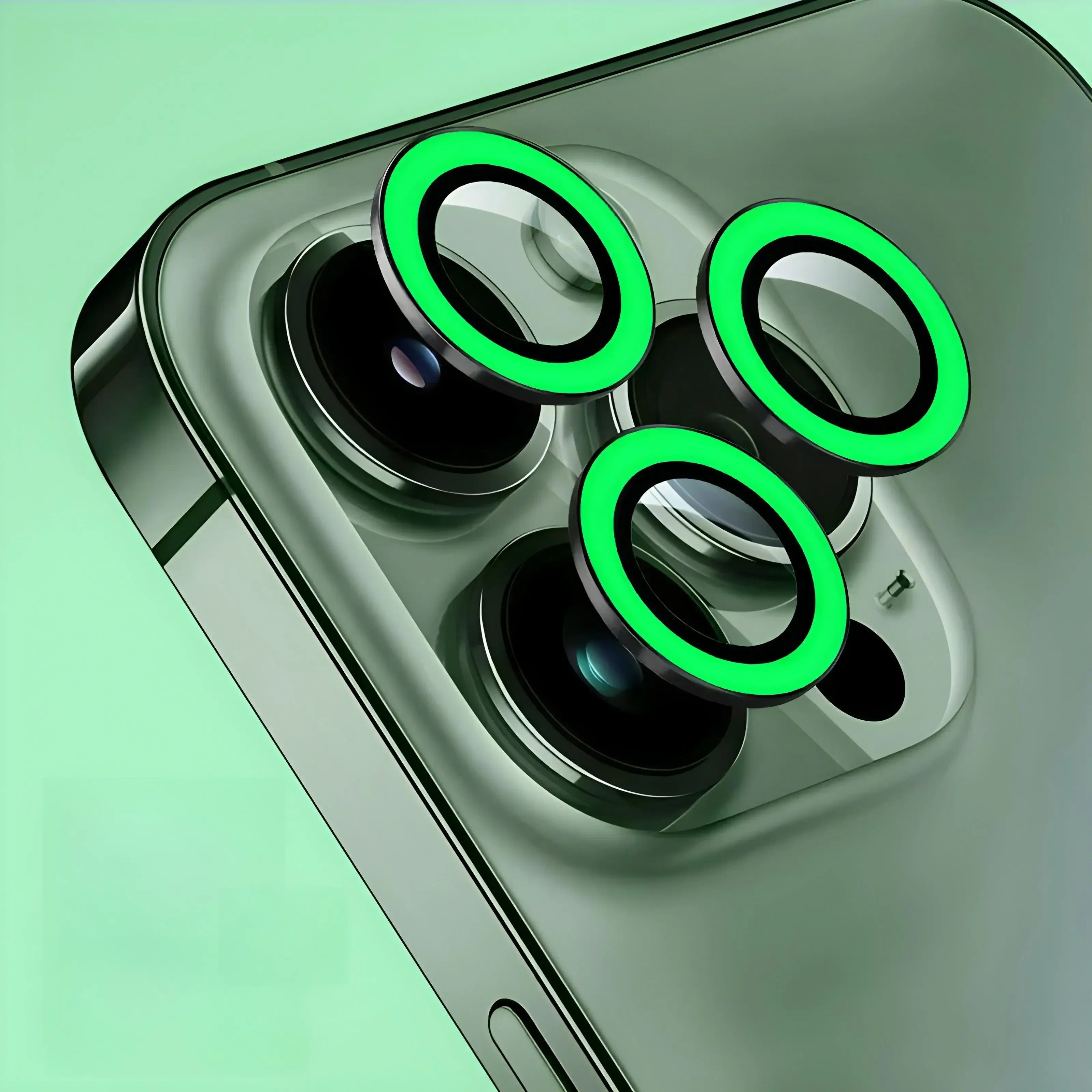 Luxury iPhone Luminous Ceramic Camera Lens Protector, Glowing Lens Ring Glass Cap with Full Coverage, Scratch Resistance & Decorative Protection