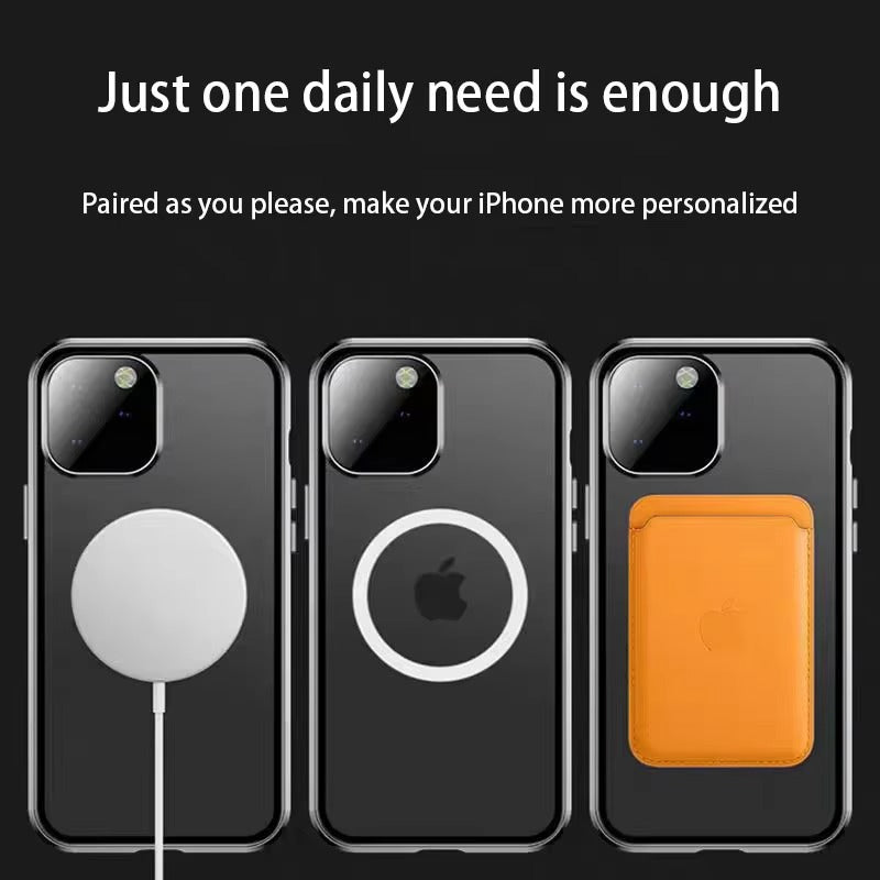 Luxury iPhone Case — MagSafe Double-Sided Glass Cover with 360° HD Transparent Full-Body Protection, Magnetic Metal Alloy Frame and Shockproof Anti-Fingerprint Design
