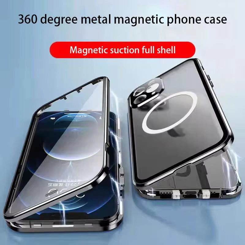 Luxury iPhone Case — MagSafe Double-Sided Glass Cover with 360° HD Transparent Full-Body Protection, Magnetic Metal Alloy Frame and Shockproof Anti-Fingerprint Design