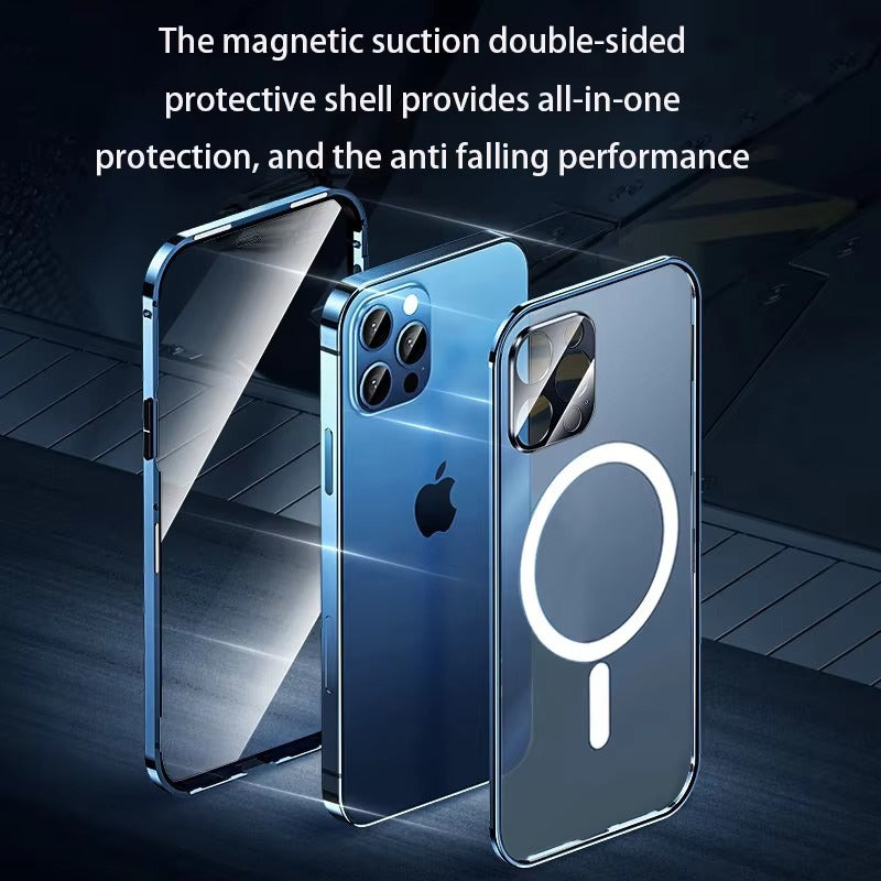 Luxury iPhone Case — MagSafe Double-Sided Glass Cover with 360° HD Transparent Full-Body Protection, Magnetic Metal Alloy Frame and Shockproof Anti-Fingerprint Design