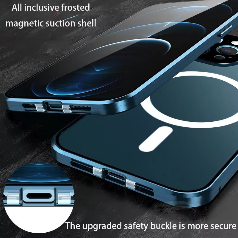 Luxury iPhone Case — MagSafe Double-Sided Glass Cover with 360° HD Transparent Full-Body Protection, Magnetic Metal Alloy Frame and Shockproof Anti-Fingerprint Design