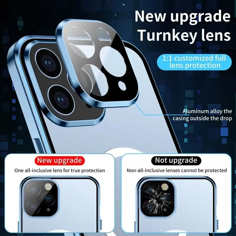 Luxury iPhone Case — MagSafe Double-Sided Glass Cover with 360° HD Transparent Full-Body Protection, Magnetic Metal Alloy Frame and Shockproof Anti-Fingerprint Design