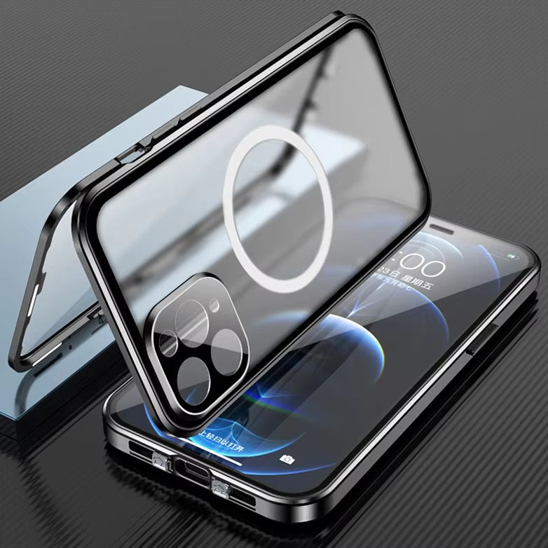 Luxury iPhone Case — MagSafe Double-Sided Glass Cover with 360° HD Transparent Full-Body Protection, Magnetic Metal Alloy Frame and Shockproof Anti-Fingerprint Design