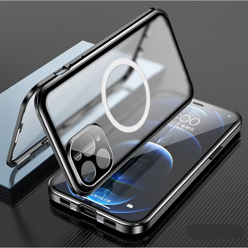 Luxury iPhone Case — MagSafe Double-Sided Glass Cover with 360° Full-Body Protection, HD Transparent Metal Alloy Frame and Magnetic Shockproof Anti-Fingerprint Design