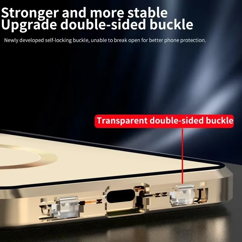 Luxury iPhone Case — MagSafe Double-Sided Glass Cover with 360° Full-Body Protection, HD Transparent Metal Alloy Frame and Magnetic Shockproof Anti-Fingerprint Design