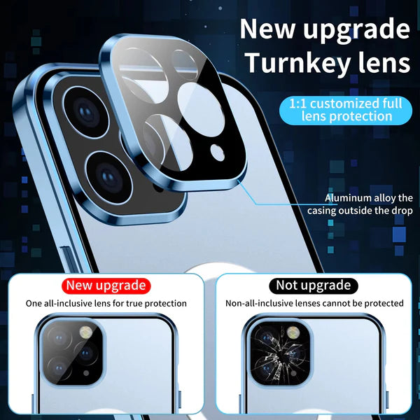 Luxury iPhone Case — MagSafe Double-Sided Glass Cover with 360° Full-Body Protection, HD Transparent Metal Alloy Frame and Magnetic Shockproof Anti-Fingerprint Design