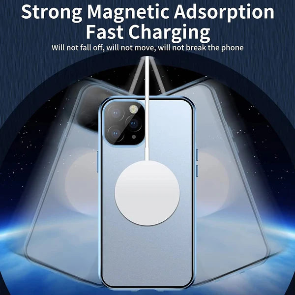 Luxury iPhone Case — MagSafe Double-Sided Glass Cover with 360° Full-Body Protection, HD Transparent Metal Alloy Frame and Magnetic Shockproof Anti-Fingerprint Design