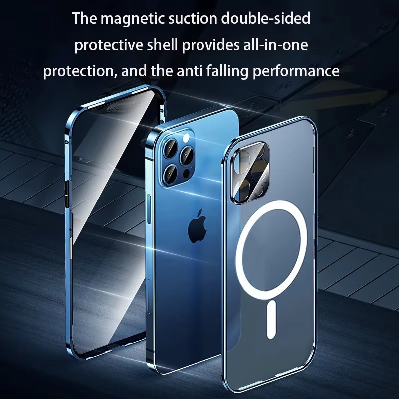 Luxury iPhone Case — MagSafe Double-Sided Glass Cover with 360° Full-Body Protection, HD Transparent Metal Alloy Frame and Magnetic Shockproof Anti-Fingerprint Design