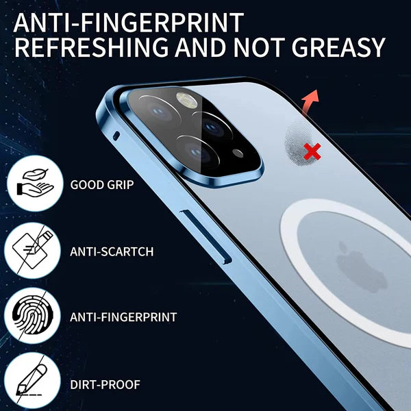 Luxury iPhone Case — MagSafe Double-Sided Glass Cover with 360° Full-Body Protection, HD Transparent Metal Alloy Frame and Magnetic Shockproof Anti-Fingerprint Design