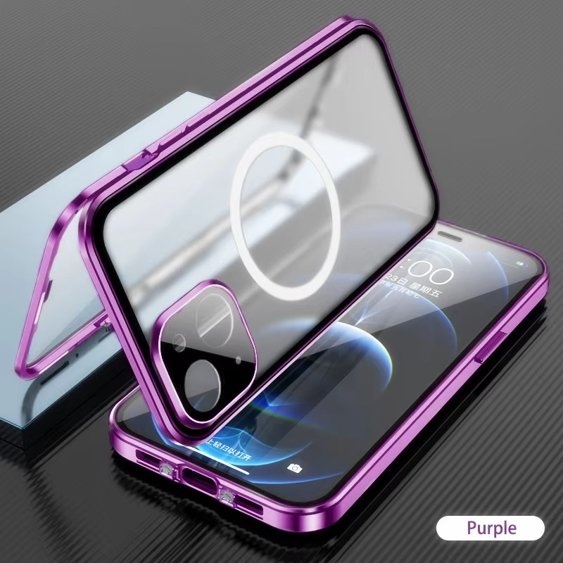 Luxury iPhone Case — MagSafe Double-Sided Glass Cover with 360° Full-Body Protection, HD Transparent Metal Alloy Frame and Magnetic Shockproof Anti-Fingerprint Design