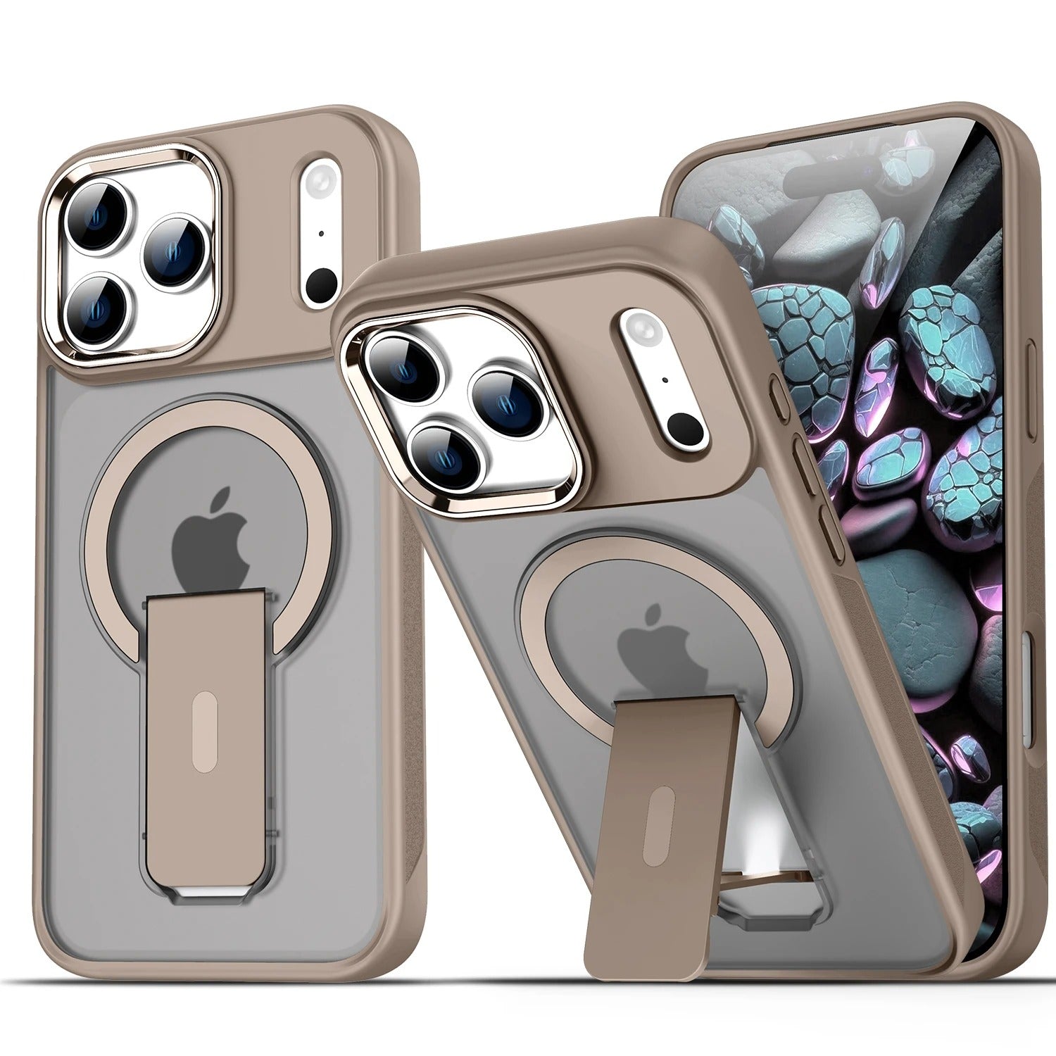 Luxury iPhone Case — MagSafe Fold Stand Cover with Magnetic Kickstand Holder, Slim Shockproof Bumper Protection and Wireless Charging Compatible Design
