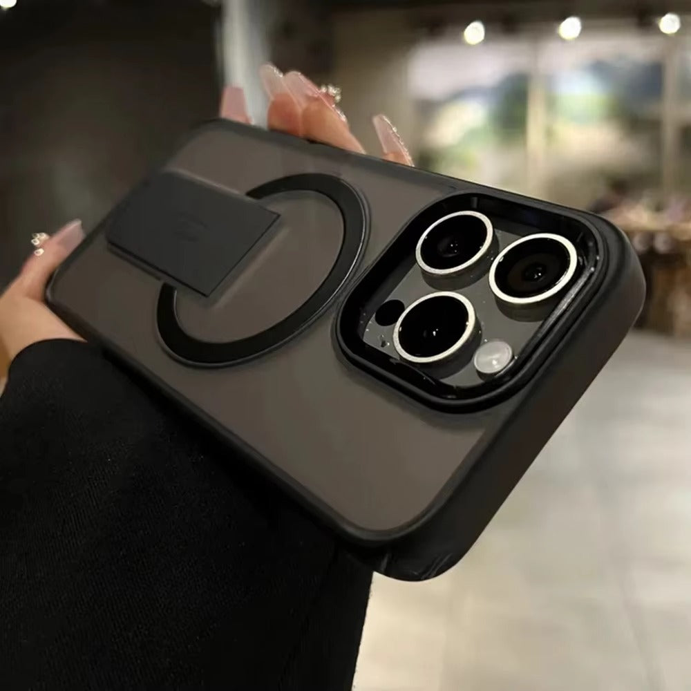 Luxury iPhone Case — MagSafe Fold Stand Cover with Magnetic Kickstand Holder, Slim Shockproof Bumper Protection and Wireless Charging Compatible Design