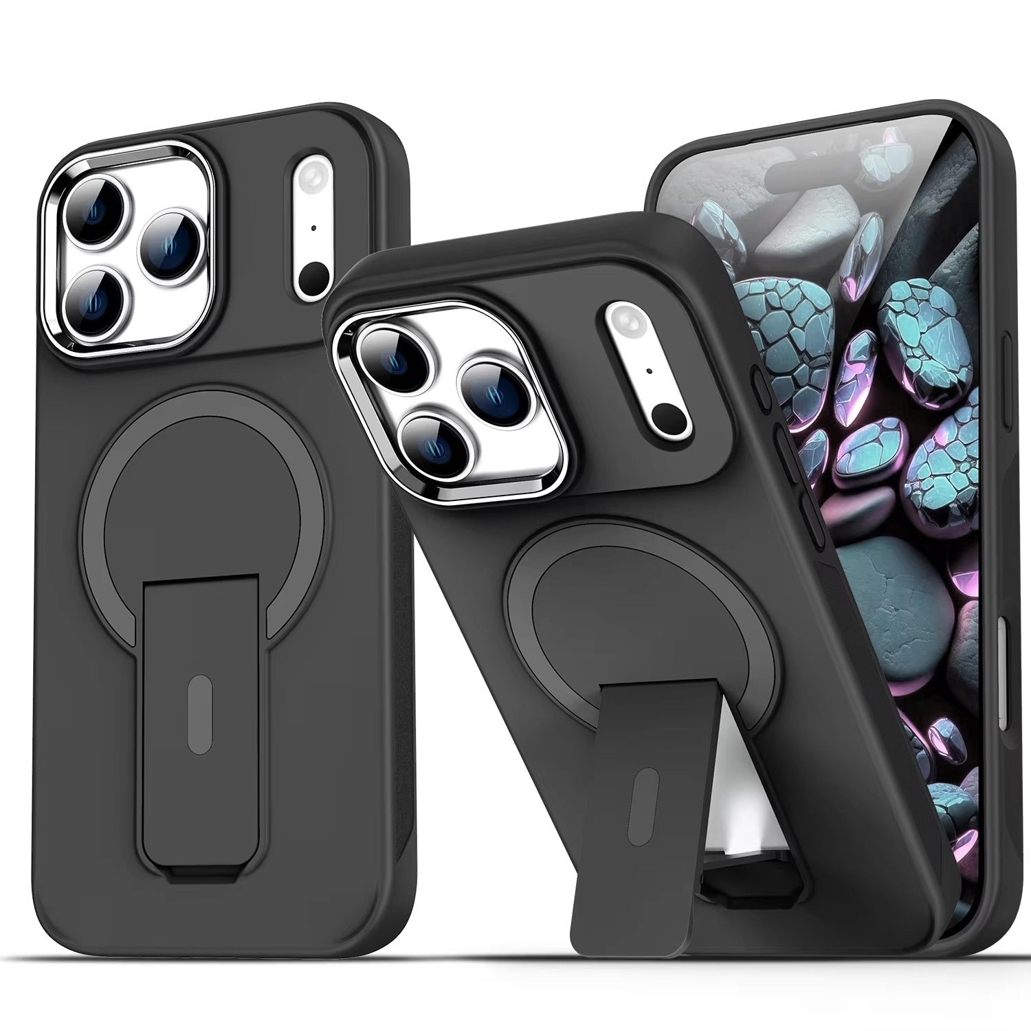 Luxury iPhone Case — MagSafe Fold Stand Cover with Magnetic Kickstand Holder, Slim Shockproof Bumper Protection and Wireless Charging Compatible Design