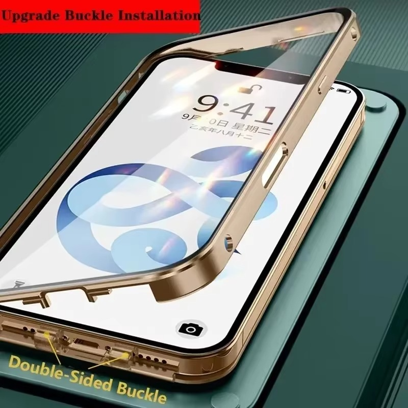 Luxury iPhone Case — Magnetic Metal Frame with Double-Sided Glass, 360° Full-Body Protection, Shockproof Transparent Cover and Slim Scratch-Resistant Durable Design