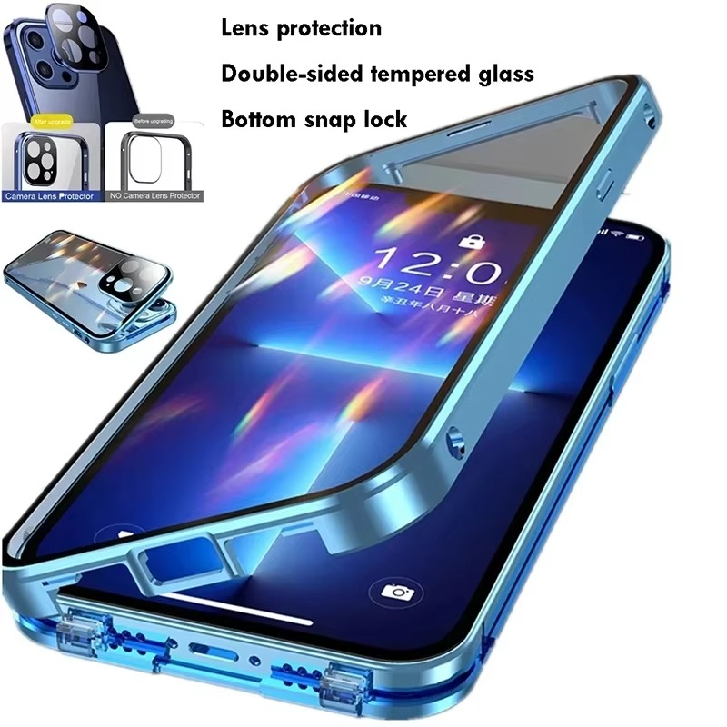 Luxury iPhone Case — Magnetic Metal Frame with Double-Sided Glass, 360° Full-Body Protection, Shockproof Transparent Cover and Slim Scratch-Resistant Durable Design