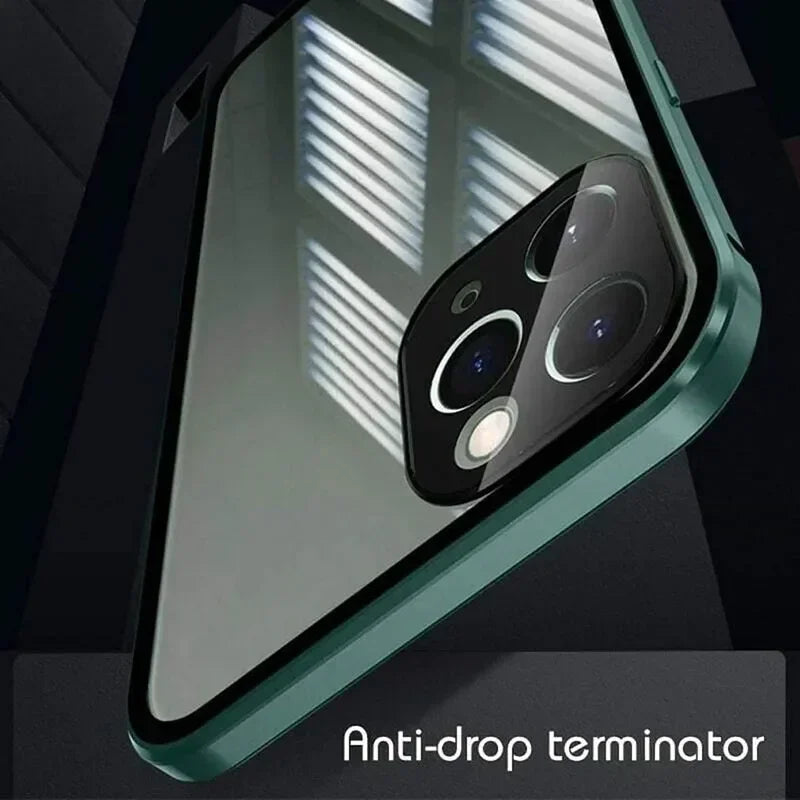 Luxury iPhone Case — Magnetic Metal Frame with Double-Sided Glass, 360° Full-Body Protection, Shockproof Transparent Cover and Slim Scratch-Resistant Durable Design