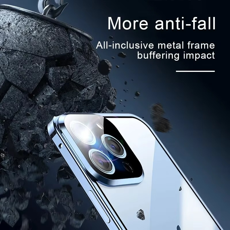 Luxury iPhone Case — Magnetic Metal Frame with Double-Sided Glass, 360° Full-Body Protection, Shockproof Transparent Cover and Slim Scratch-Resistant Durable Design
