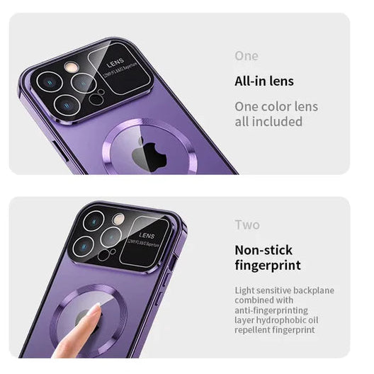 Luxury iPhone Case — Magnetic Metal Cover with Large Window Lens Protection, Aluminum Frame, Tempered Glass Screen Shield and Shockproof Slim Scratch-Resistant Design
