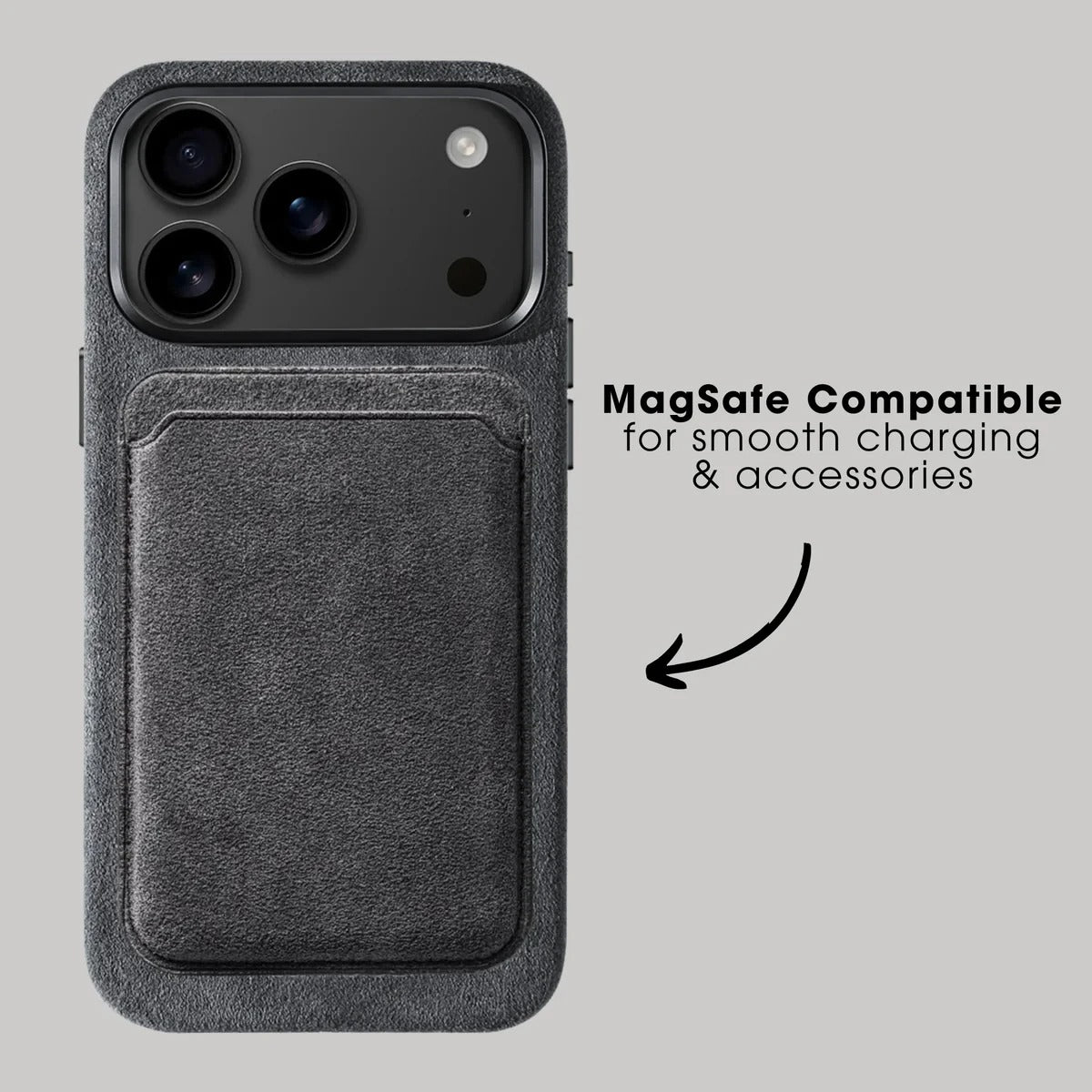 Luxury iPhone Magnetic Microfiber Wallet Case, MagSafe-Compatible Card Holder with Soft-Touch Fabric Finish & Slim Profile