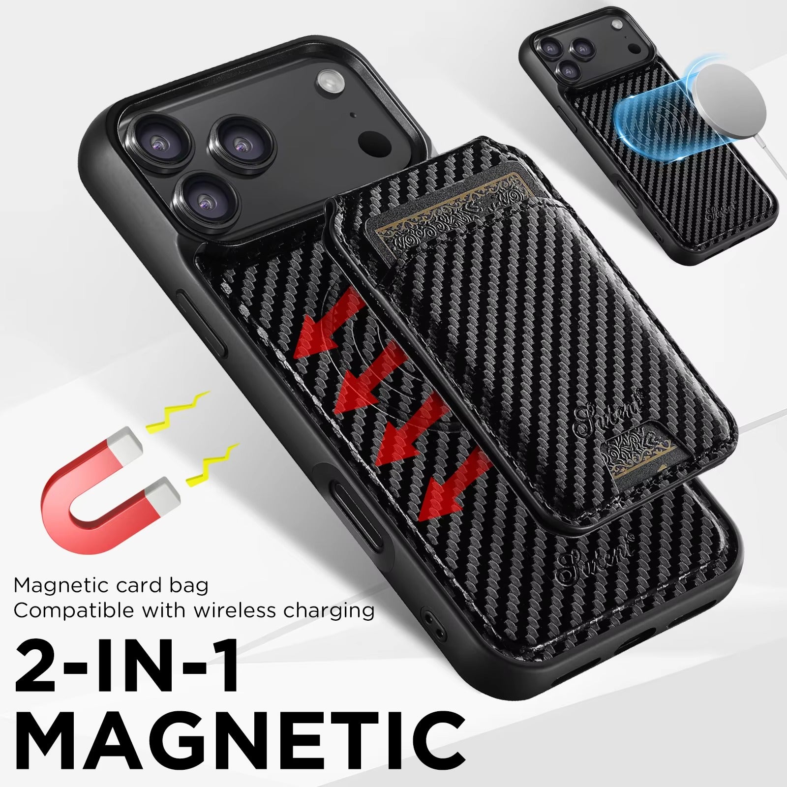 Luxury iPhone Case — Magnetic Faux Leather Wallet Cover with Card Holder Bag, Stand Function, MagSafe Wireless Charging Compatibility and Slim Shockproof Design