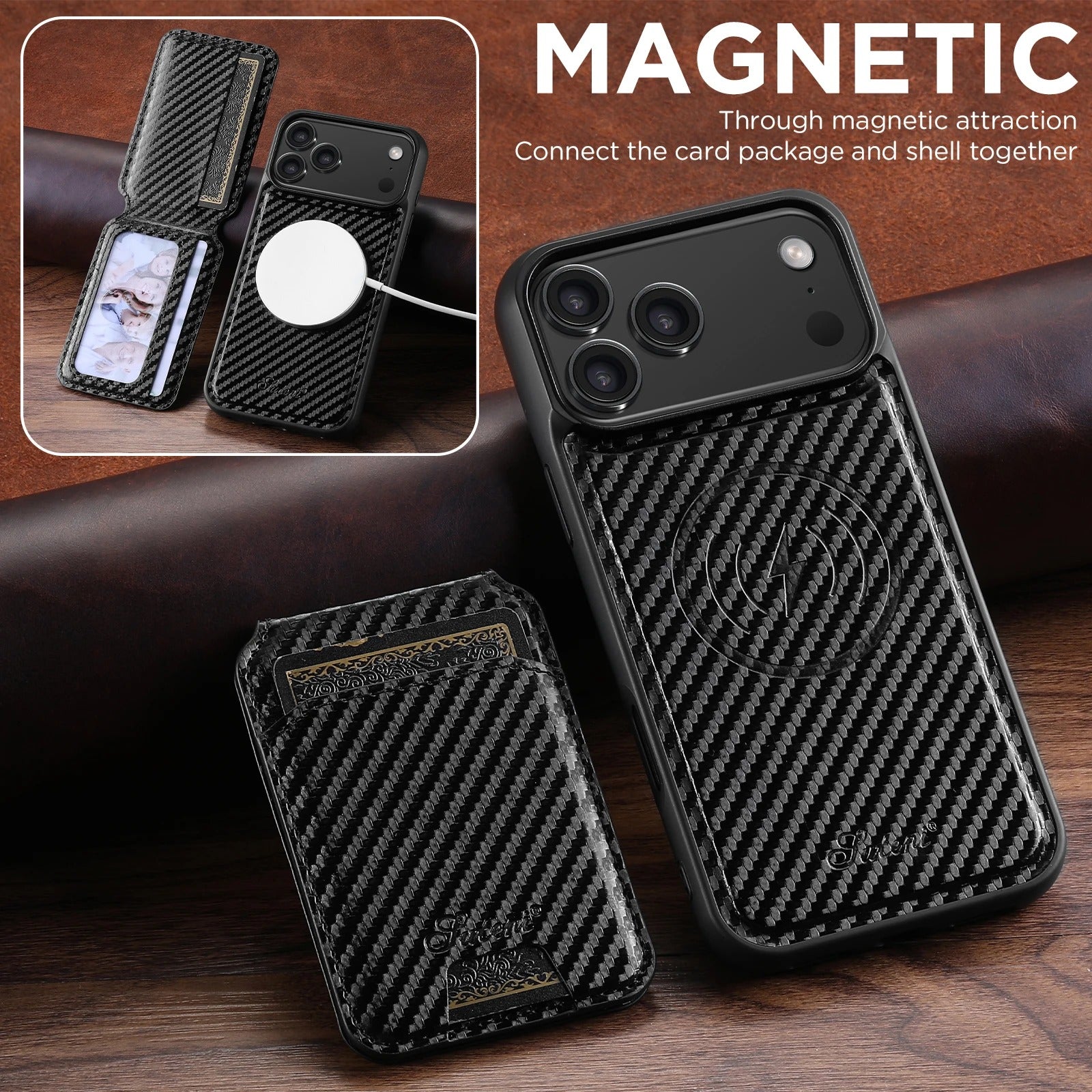 Luxury iPhone Case — Magnetic Faux Leather Wallet Cover with Card Holder Bag, Stand Function, MagSafe Wireless Charging Compatibility and Slim Shockproof Design