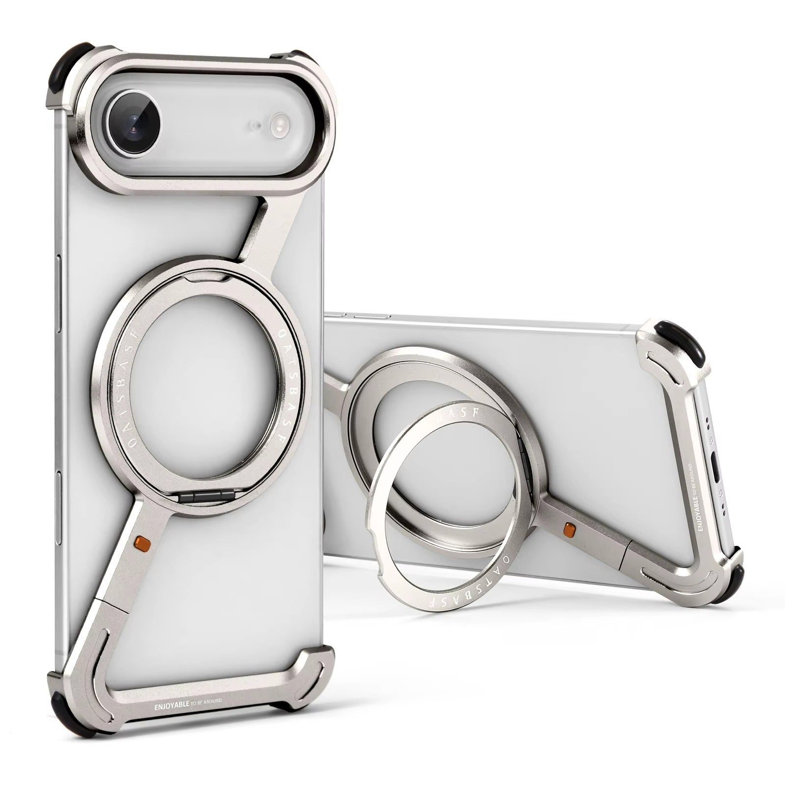 Luxury iPhone Case — Metal Magnetic Frameless Aluminum Alloy Cover with 360° Rotating Stand Ring, MagSafe-Compatible Shockproof Protective Design