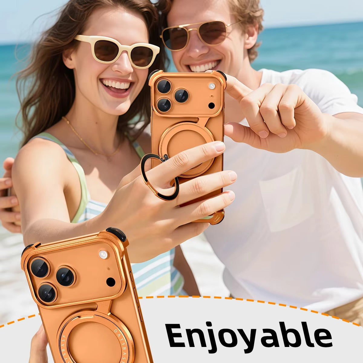 Luxury iPhone Case — Metal Magnetic Frameless Aluminum Alloy Cover with 360° Rotating Stand Ring, MagSafe-Compatible Shockproof Protective Design