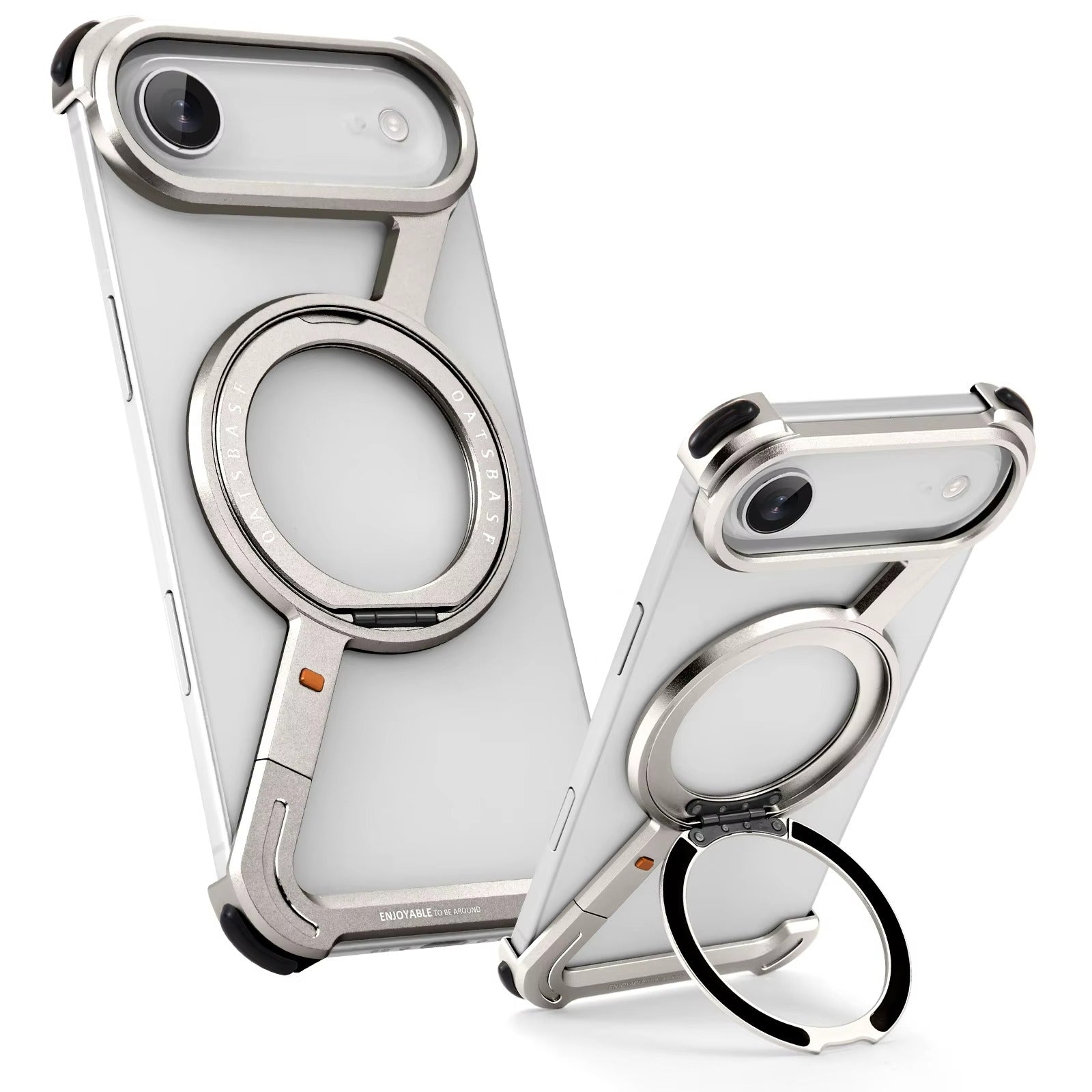 Luxury iPhone Case — Metal Magnetic Frameless Aluminum Alloy Cover with 360° Rotating Stand Ring, MagSafe-Compatible Shockproof Protective Design