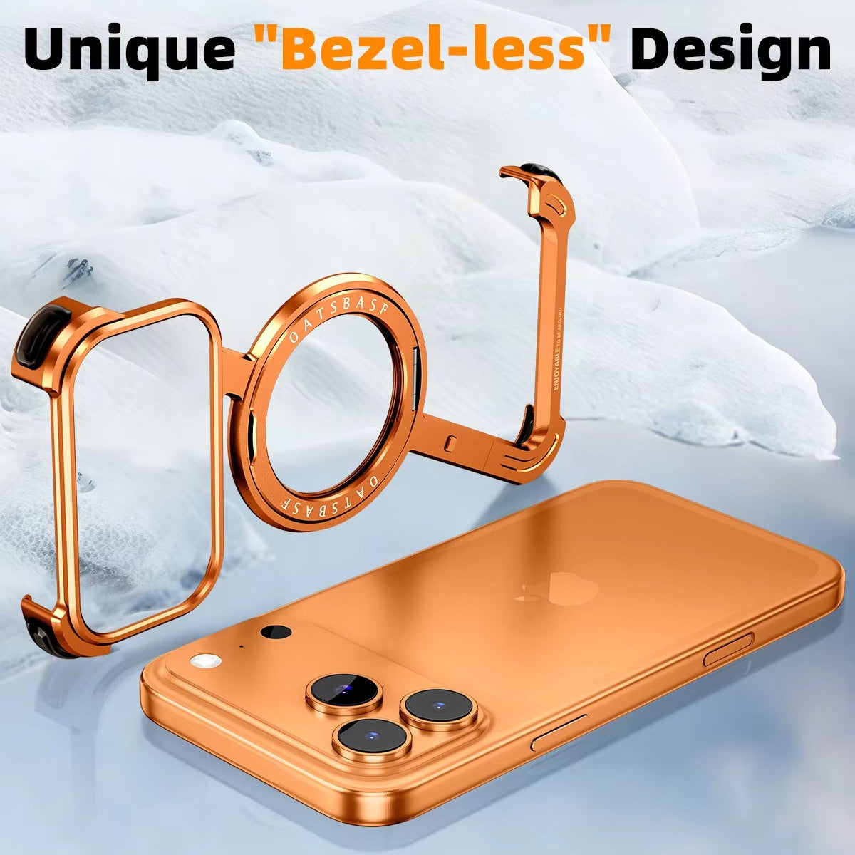 Luxury iPhone Case — Metal Magnetic Frameless Aluminum Alloy Cover with 360° Rotating Stand Ring, MagSafe-Compatible Shockproof Protective Design