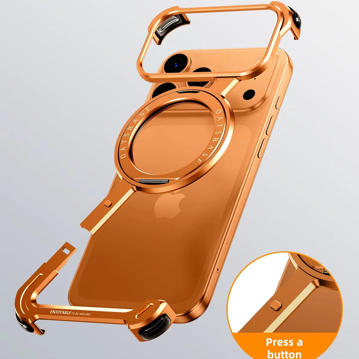 Luxury iPhone Case — Metal Magnetic Frameless Aluminum Alloy Cover with 360° Rotating Stand Ring, MagSafe-Compatible Shockproof Protective Design