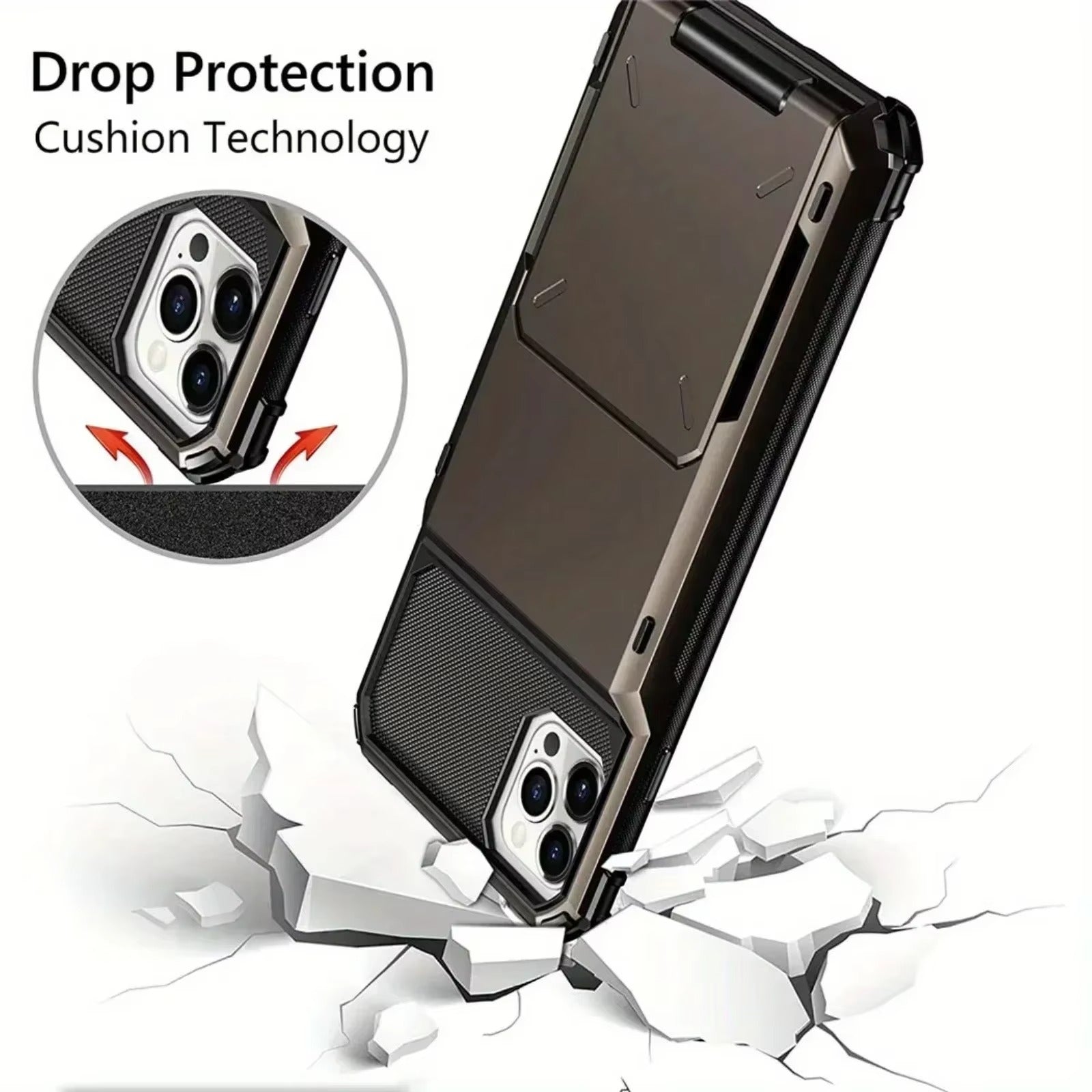 Luxury iPhone Wallet Case with 5-Card Slot — Hidden Flip Door Card Holder, Dual Layer Shockproof Armor, Raised Screen Lip, Scratch-Resistant Protective Cover