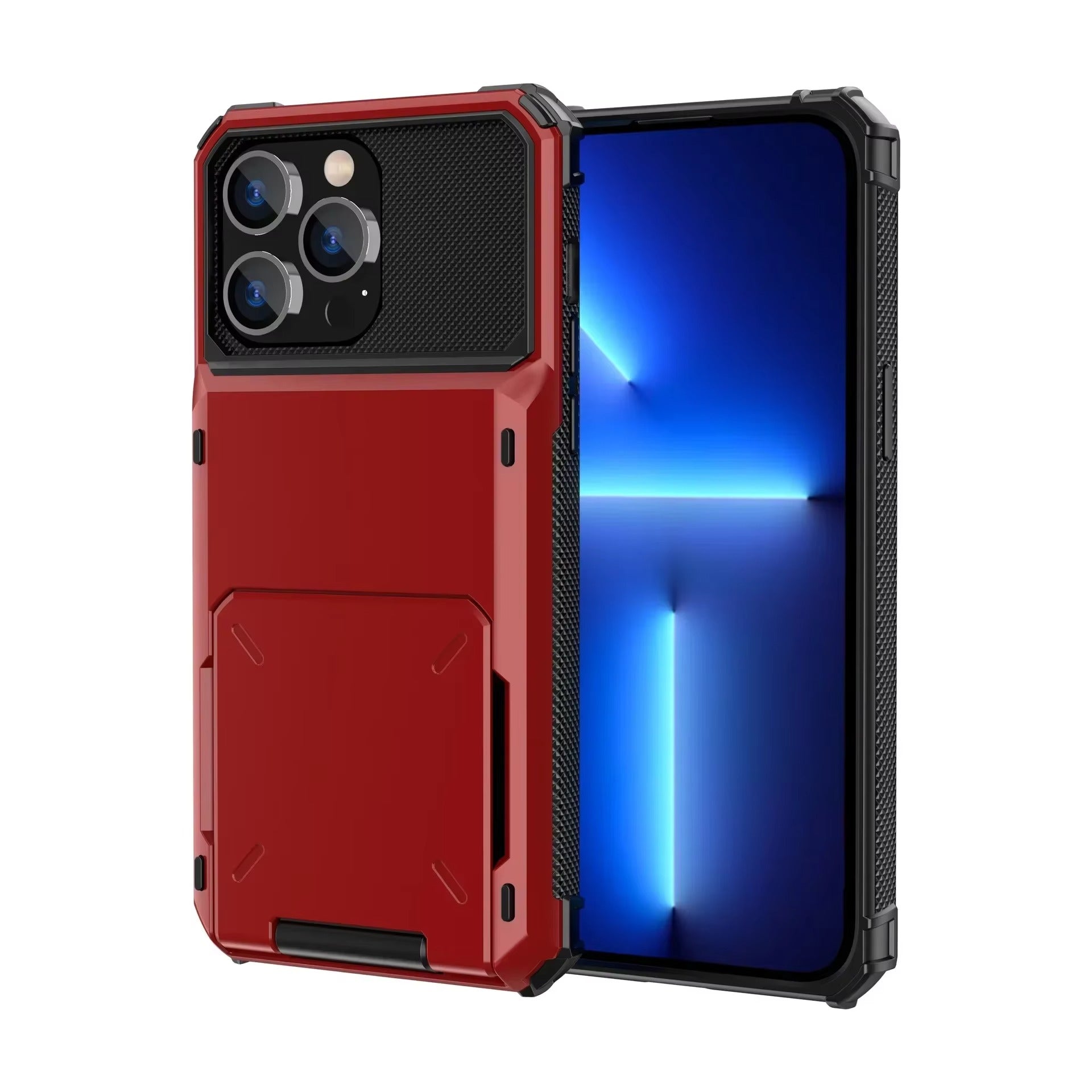 Luxury iPhone Wallet Case with 5-Card Slot — Hidden Flip Door Card Holder, Dual Layer Shockproof Armor, Raised Screen Lip, Scratch-Resistant Protective Cover
