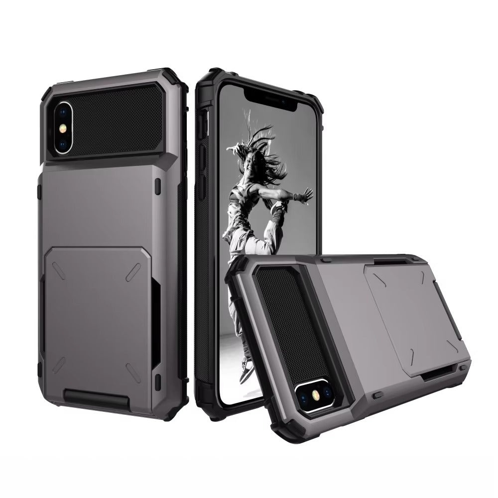 Luxury iPhone Wallet Case with 5-Card Slot — Hidden Flip Door Card Holder, Dual Layer Shockproof Armor, Raised Screen Lip, Scratch-Resistant Protective Cover