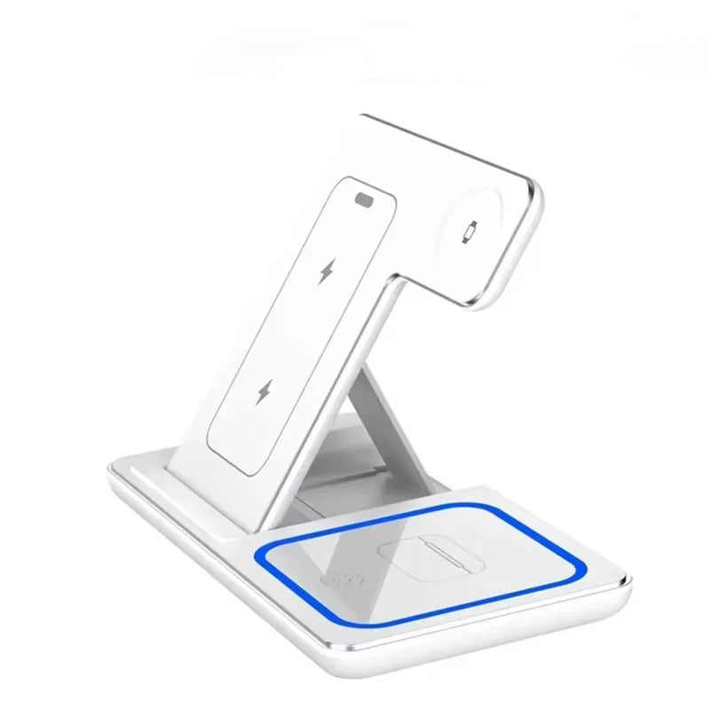 Minimalist iPhone 3-in-1 Foldable Wireless Charging Station, 15W Fast-Charge Stand for Phone, Watch & Earbuds with LED Light