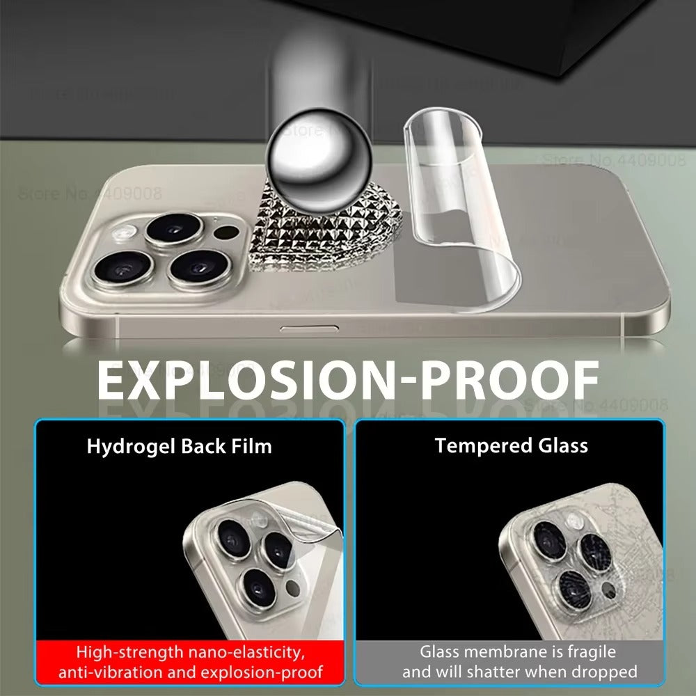 Minimalist iPhone Back Hydrogel Film Protector – Soft Clear Protective Layer with Scratch Resistance, Impact Absorption & Smooth Finish for Rear Surface Protection