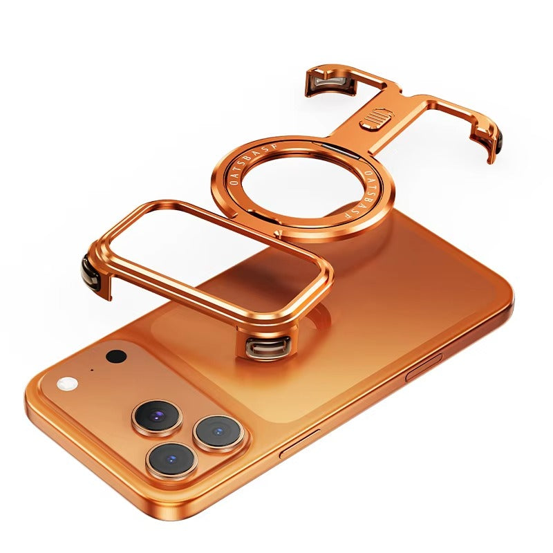Minimalist iPhone Case — Aluminum Frameless MagSafe Cover with 360° Magnetic Stand and Slim Shockproof Metal Design