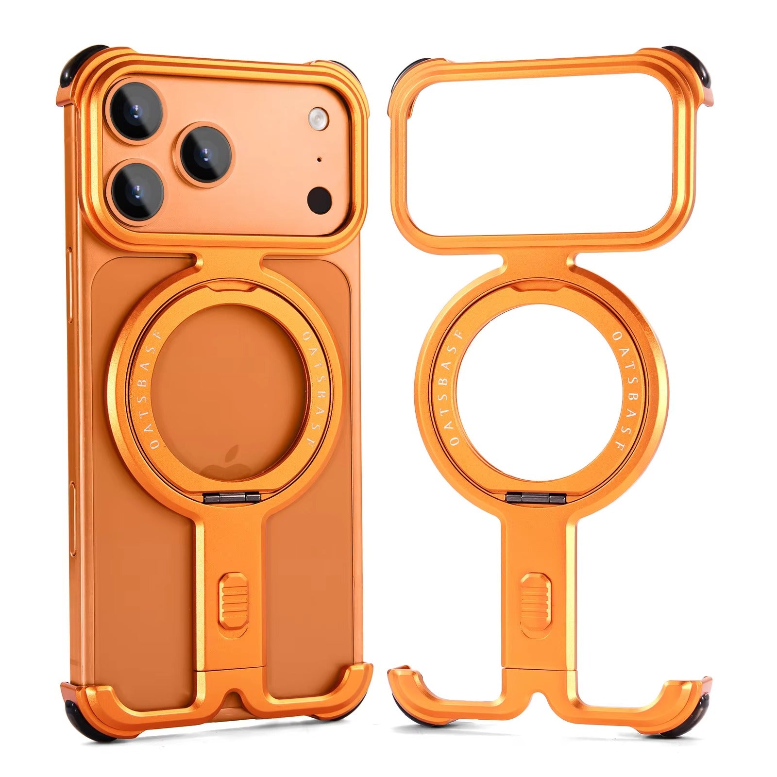 Minimalist iPhone Case — Aluminum Frameless MagSafe Cover with 360° Magnetic Stand and Slim Shockproof Metal Design