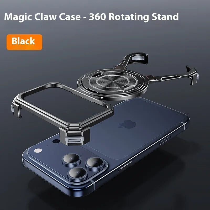 Minimalist iPhone Case — Aluminum Frameless MagSafe Cover with 360° Rotating Stand Ring and Shockproof Protective Design