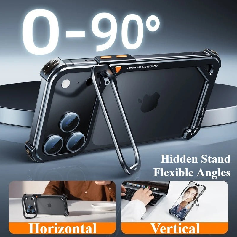 Minimalist iPhone Case — Aluminum Frame with Lens Holder, MagSafe Wireless-Charging Support, Slim Drop-Protection Metal Design