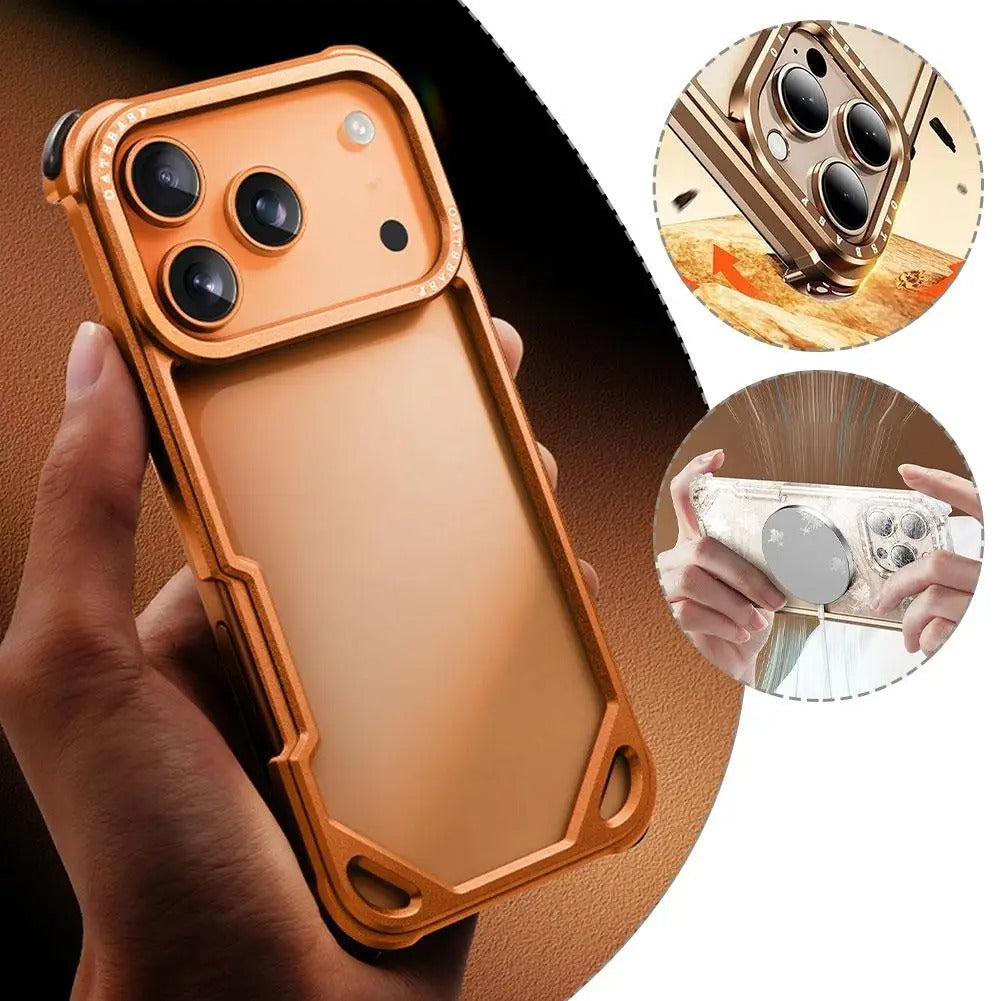 Minimalist iPhone Case — Ultra-Thin Aluminum Alloy Cover with Shockproof Protection and Wireless-Charging Support