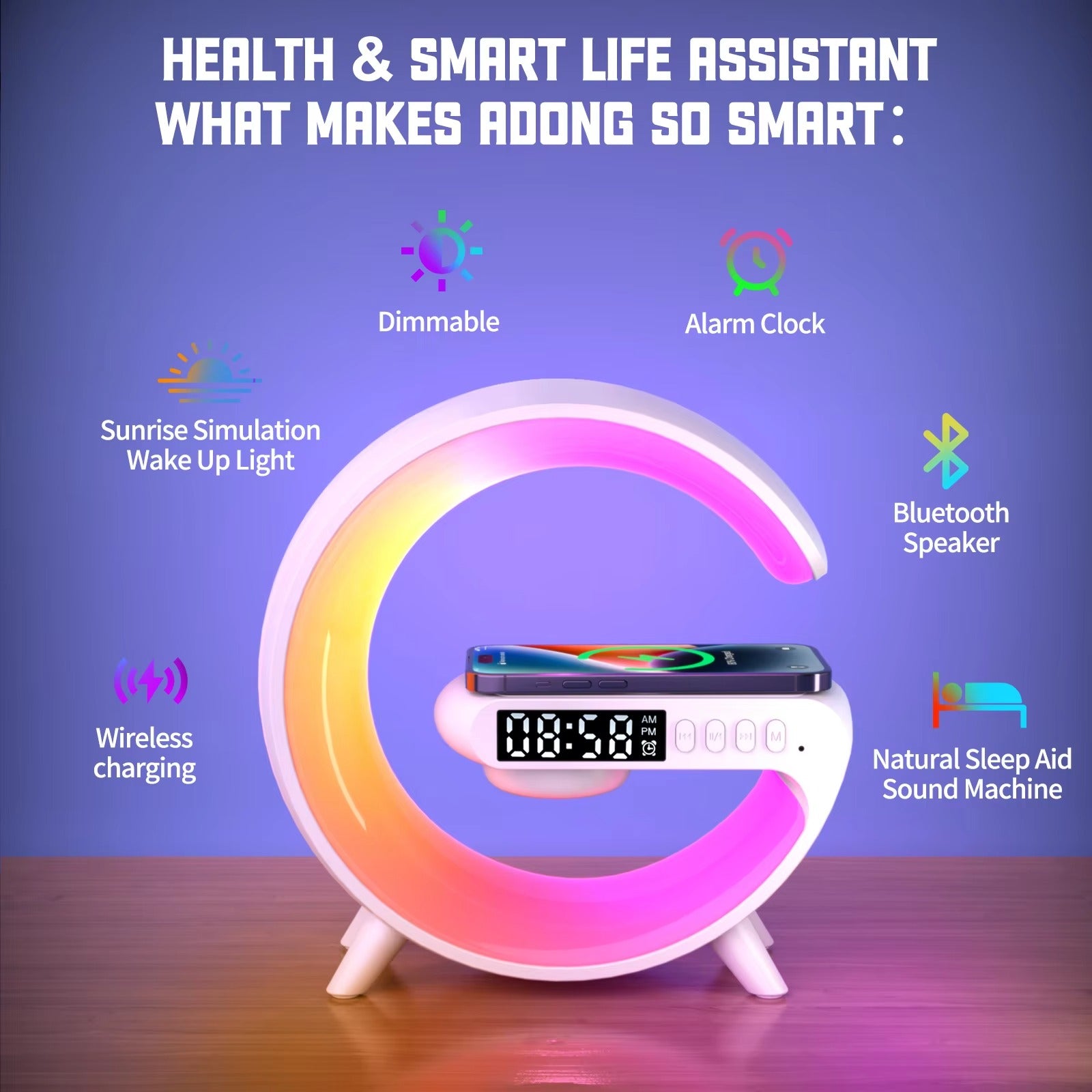 Premium 15W Multifunction Wireless Charger Pad with Speaker, RGB Night Light, Fast Charging Stand, USB-C Input & Charging Indicator for Smartphones
