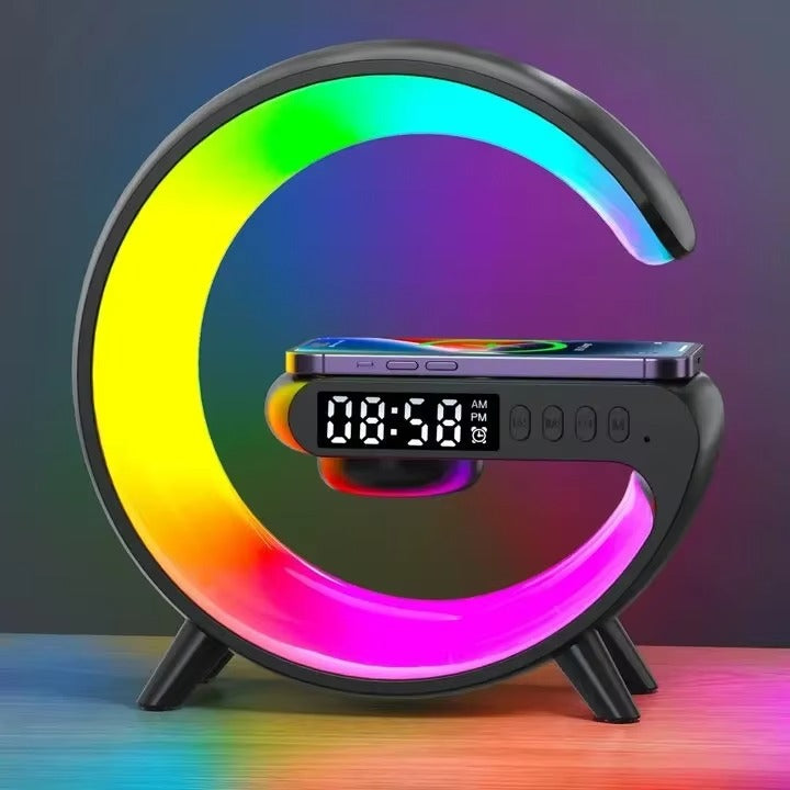Premium 15W Multifunction Wireless Charger Pad with Speaker, RGB Night Light, Fast Charging Stand, USB-C Input & Charging Indicator for Smartphones