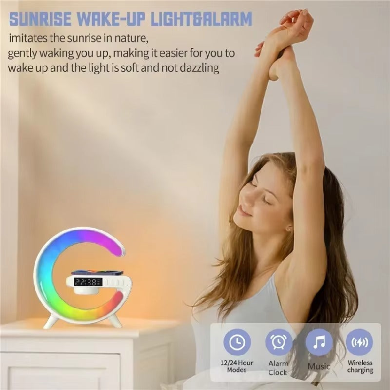 Premium 15W Multifunction Wireless Charger Pad with Speaker, RGB Night Light, Fast Charging Stand, USB-C Input & Charging Indicator for Smartphones