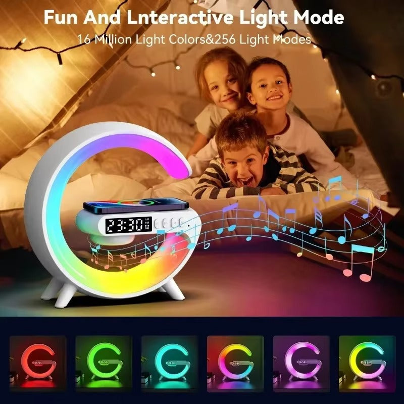 Premium 15W Multifunction Wireless Charger Pad with Speaker, RGB Night Light, Fast Charging Stand, USB-C Input & Charging Indicator for Smartphones