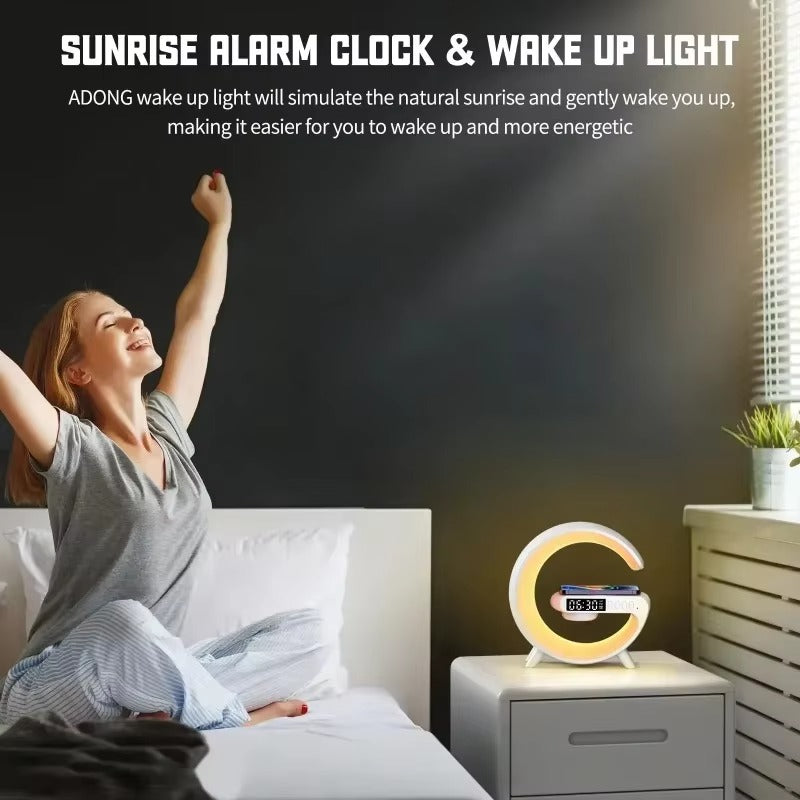 Premium 15W Multifunction Wireless Charger Pad with Speaker, RGB Night Light, Fast Charging Stand, USB-C Input & Charging Indicator for Smartphones