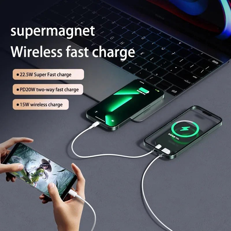Premium 200000mAh Power Bank Magnetic Wireless Fast Charging 22.5W, Large Capacity Portable External Battery for iPhone Samsung Xiaomi