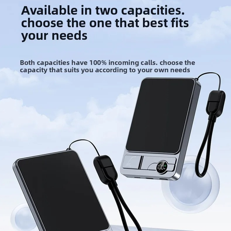 Premium 3-in-1 Magnetic Wireless Power Bank with Metal Stand, Fast Charging, Digital Display, Built-In Cables, Ultra-Thin Portable Battery Pack