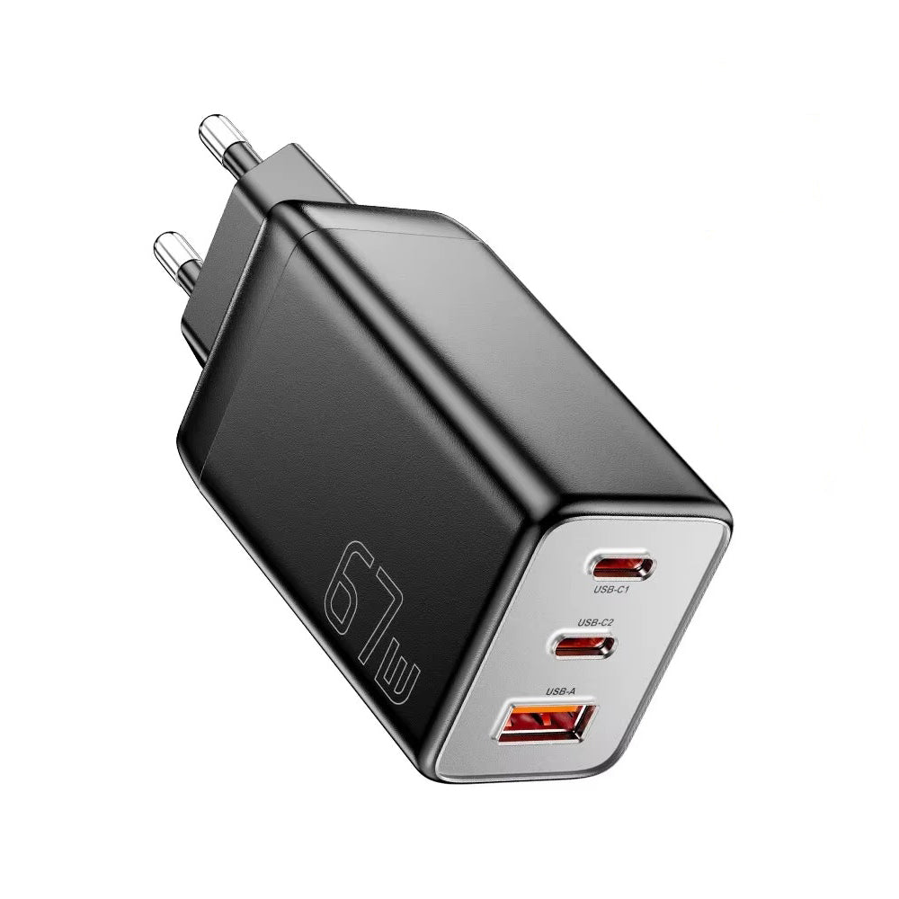 Premium 67W GaN Fast Charging Wall Charger with USB-C & USB Ports, PD Quick Charge Technology, Portable Travel Charger for Multiple Devices
